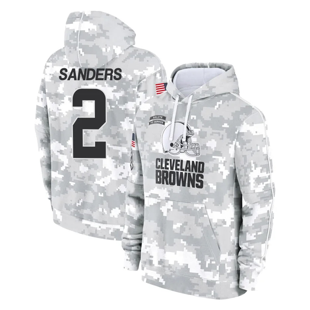 Choea C.Browns #2 Shedeur Sanders Player Arctic Camo Salute to Service Hoodies Limited Game Stitched Jerseys