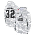 Choea C.Browns #32 Jim Brown Player Arctic Camo Salute to Service Hoodies Limited Game Stitched Jerseys