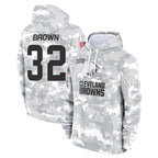 Choea C.Browns #32 Jim Brown Player Arctic Camo Salute to Service Hoodies Limited Game Stitched Jerseys