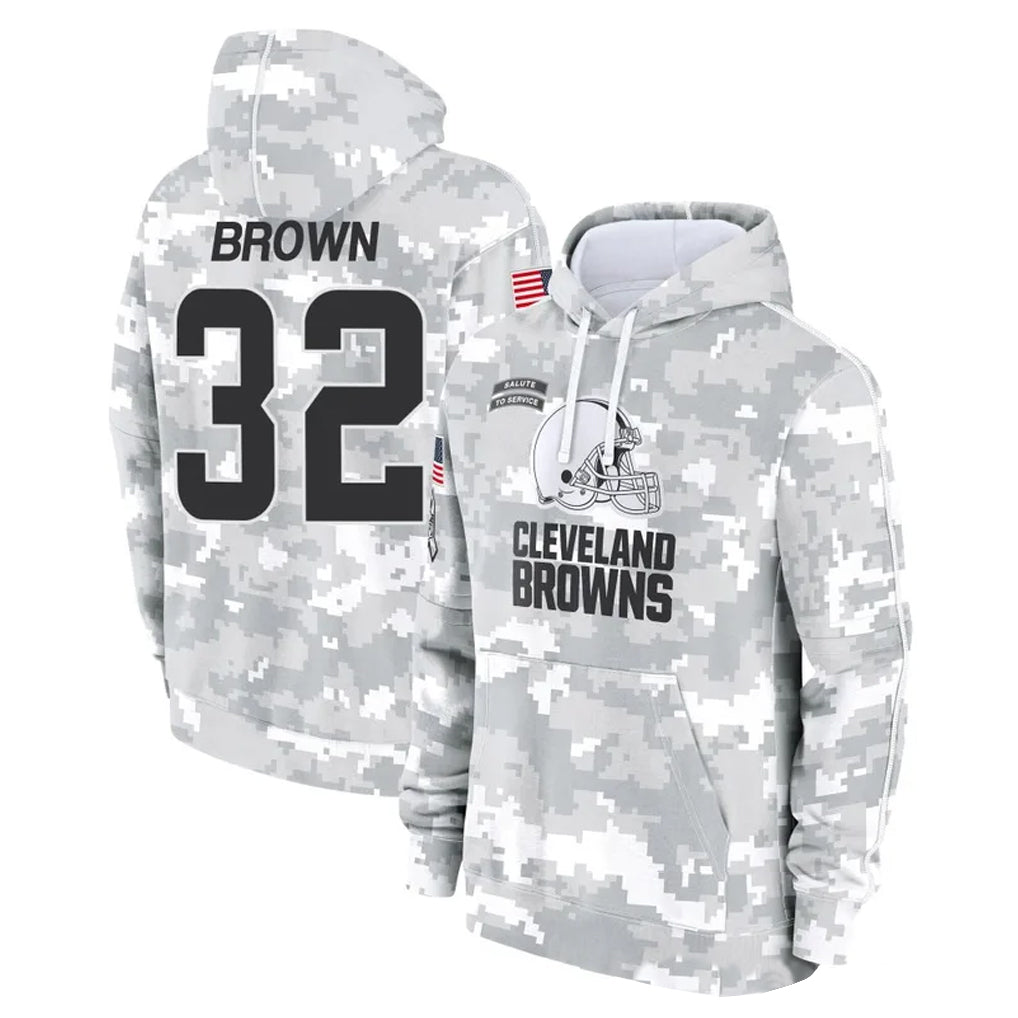Choea C.Browns #32 Jim Brown Player Arctic Camo Salute to Service Hoodies Limited Game Stitched Jerseys