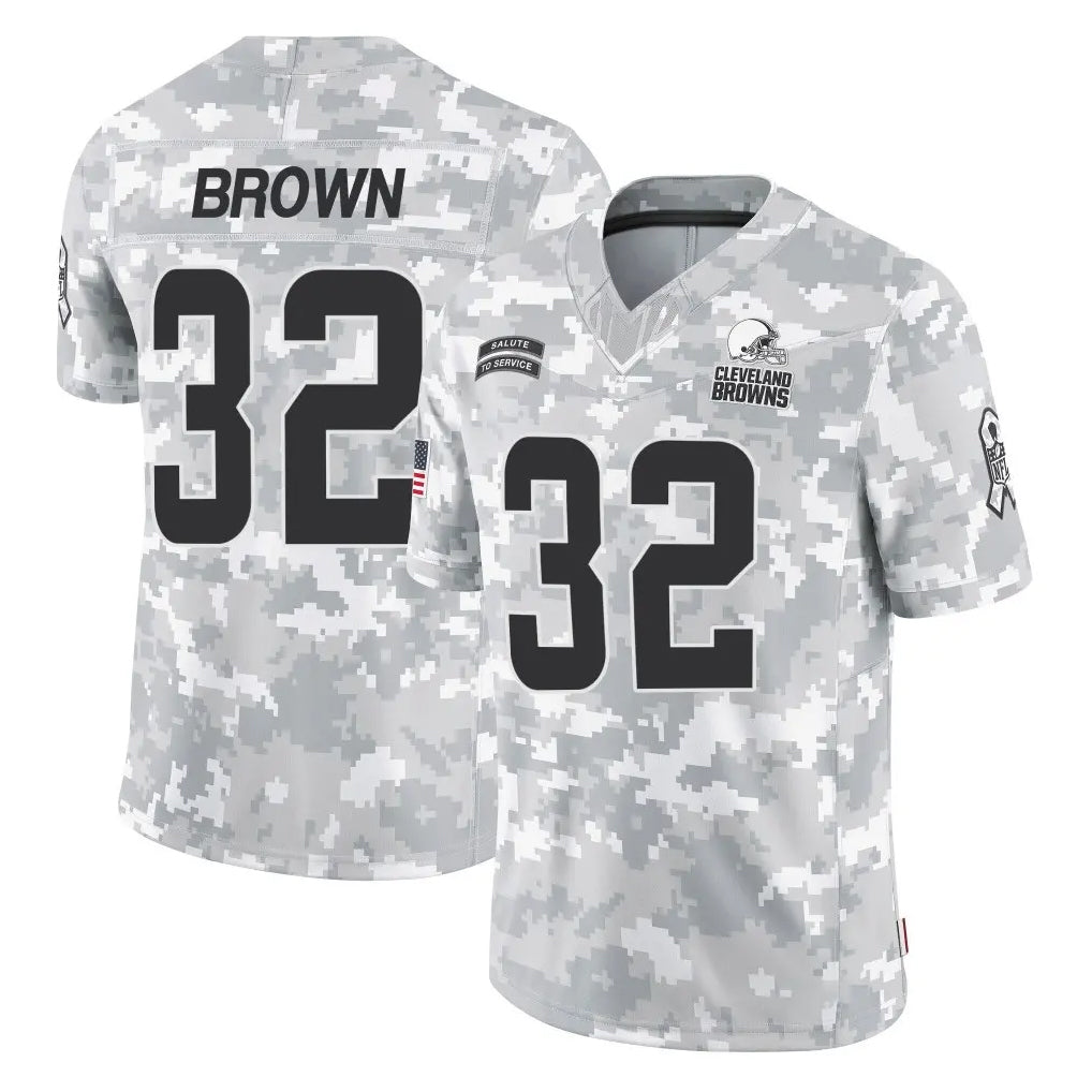 Choea C.Browns #32 Jim Brown Player Arctic Camo Salute to Service Limited Home Game Stitched Jerseys