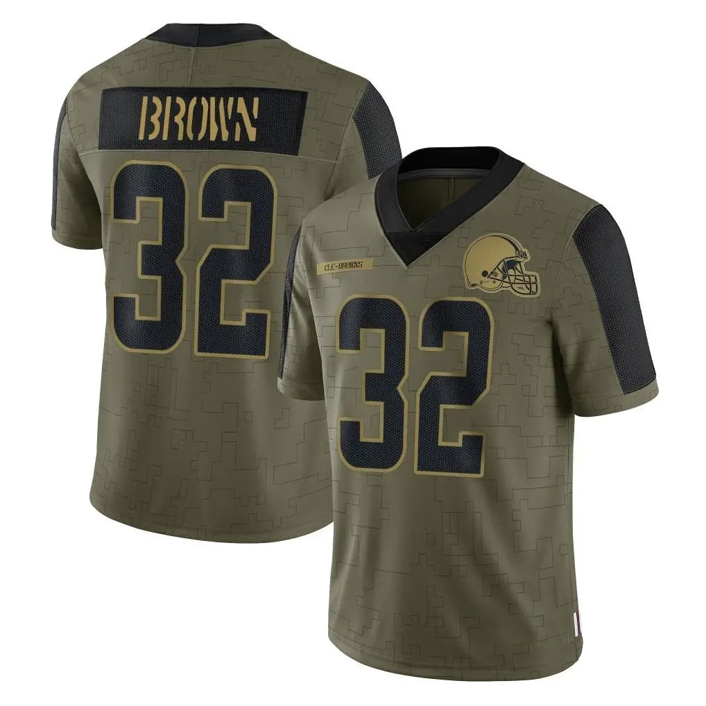 Choea C.Browns #32 Jim Brown Player Olive Salute to Service Limited Home Game Stitched Jerseys