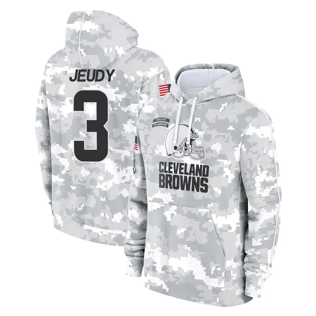 Choea C.Browns #3 Jerry Jeudy Player Arctic Camo Salute to Service Hoodies Limited Game Stitched Jerseys