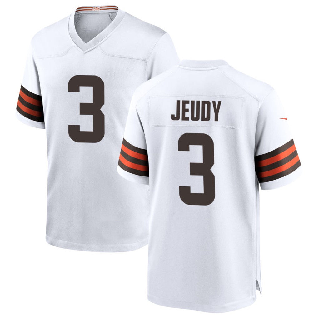ChoeaC.Browns #3 Jerry Jeudy Player White Home Game Stitched Jerseys