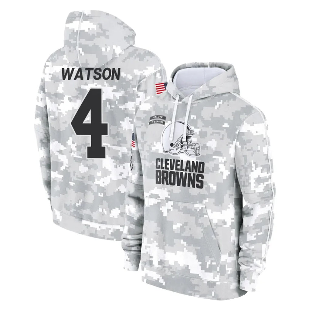 Choea C.Browns #4 Deshaun Watson Player Arctic Camo Salute to Service Hoodies Limited Game Stitched Jerseys