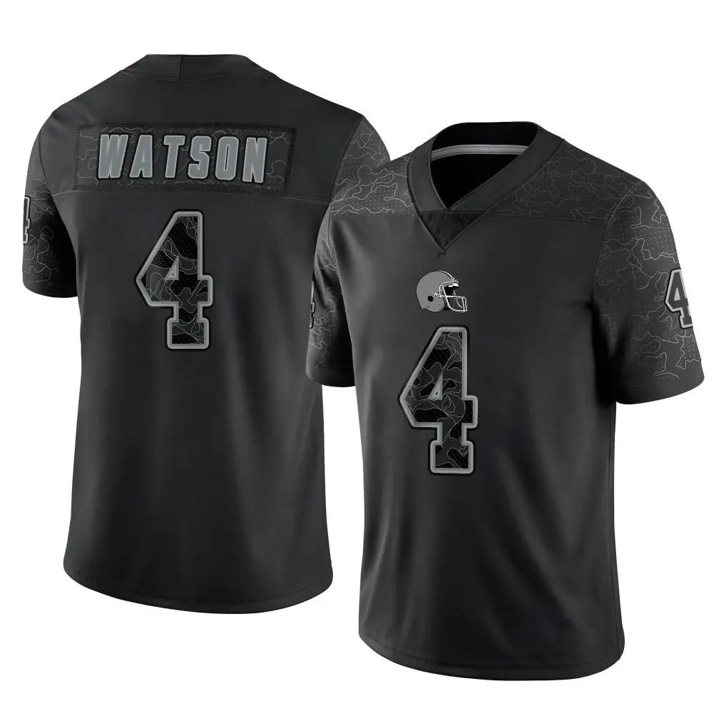 Choea C.Browns #4 Deshaun Watson Player Black Reflective Home Game Stitched Jerseys