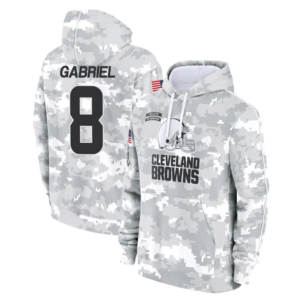 Choea C.Browns #8 Dillon Gabriel Player Arctic Camo Salute to Service Hoodies Limited Game Stitched Jerseys