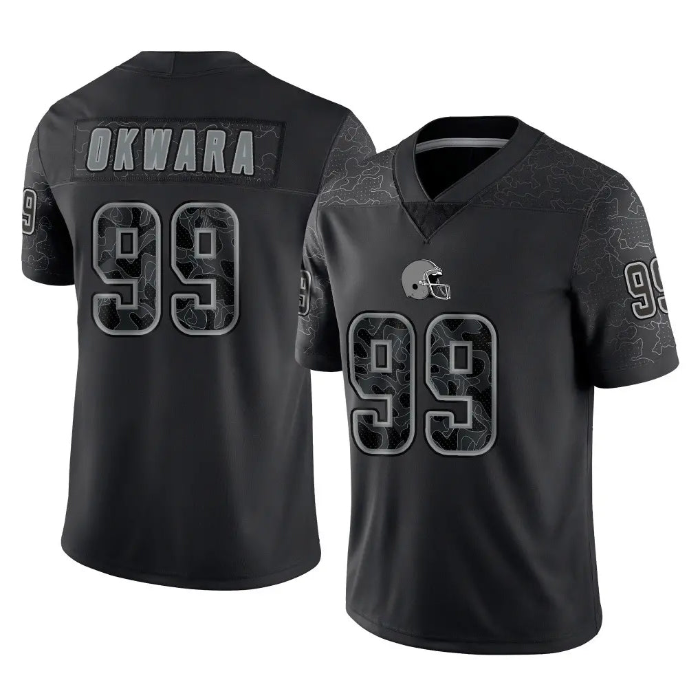 Choea C.Browns #99 Julian Okwara Player Black Reflective Home Game Stitched Jerseys