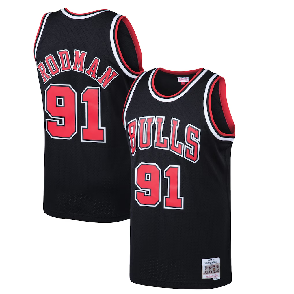 Choea C.Bulls #91 Dennis Rodman Mitchell & Ness Black 199798 Hardwood Classics Swingman Jerseys