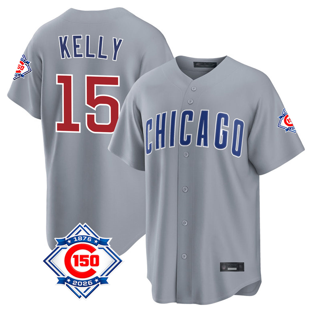 Choea C.Cubs #15 Carson Kelly Player Gray 150th Anniversary Home Game Stitched Jerseys