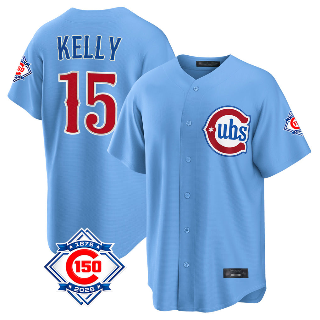 Choea C.Cubs #15 Carson Kelly Player Light Blue 150th Anniversary Home Game Stitched Jerseys