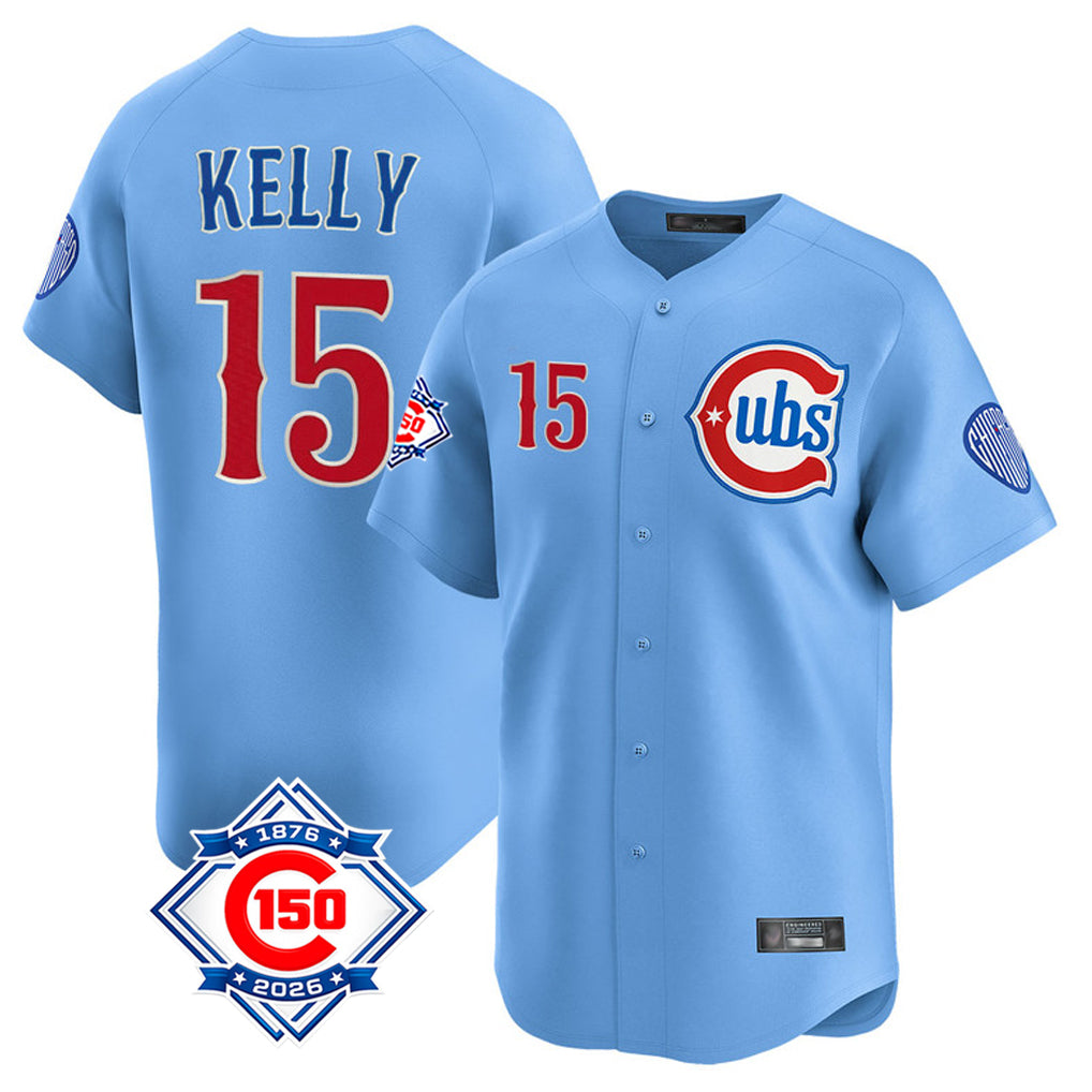 Choea C.Cubs #15 Carson Kelly Player Light Blue 150th Anniversary Limited Home Stitched Jerseys