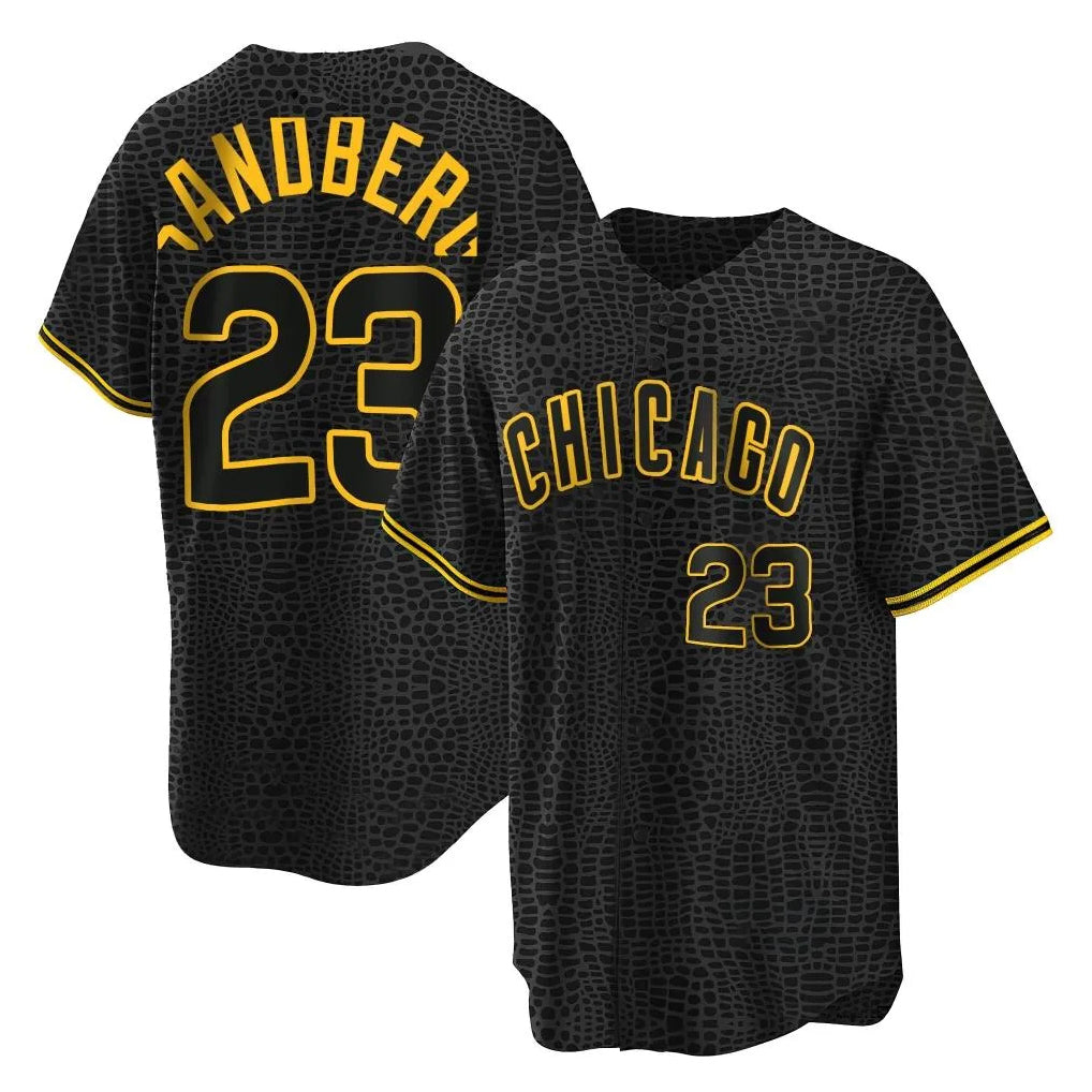 Choea C.Cubs #23 Ryne Sandberg Player Black Snake Skin City Game Stitched Jerseys