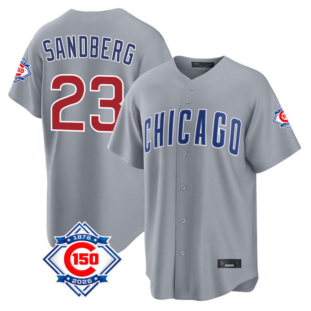 Choea C.Cubs #23 Ryne Sandberg Player Gray 150th Anniversary Home Game Stitched Jerseys