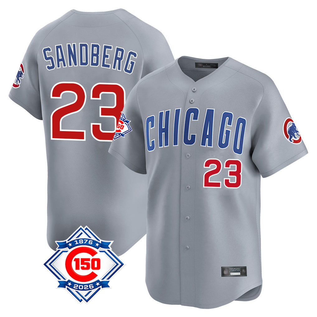 Choea C.Cubs #23 Ryne Sandberg Player Gray Road 150th Anniversary Limited Home Stitched Jerseys