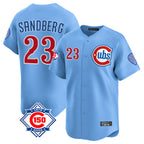 Choea C.Cubs #23 Ryne Sandberg Player Light Blue 150th Anniversary Limited Home Stitched Jerseys