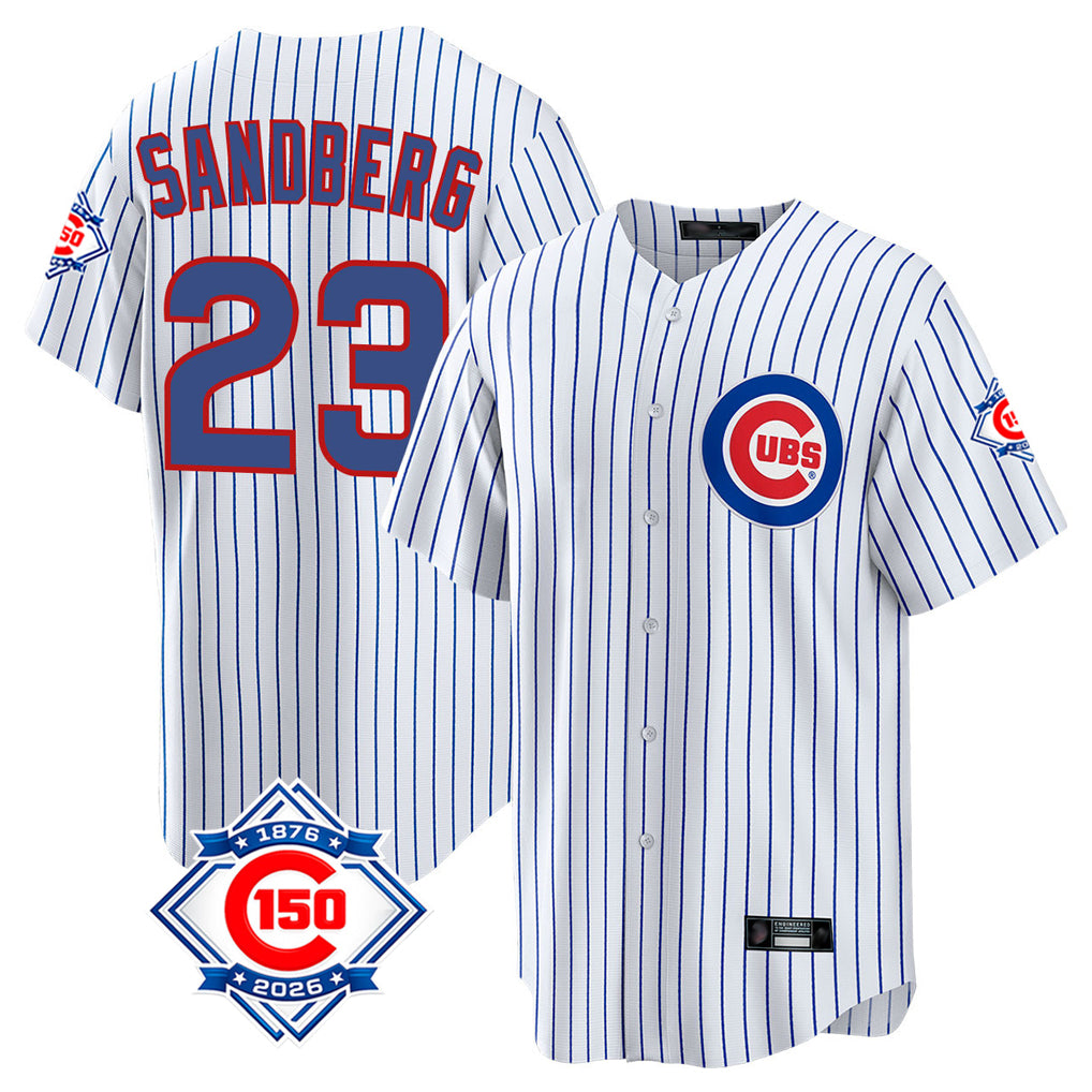 Choea C.Cubs #23 Ryne Sandberg Player White 150th Anniversary Home Game Stitched Jerseys