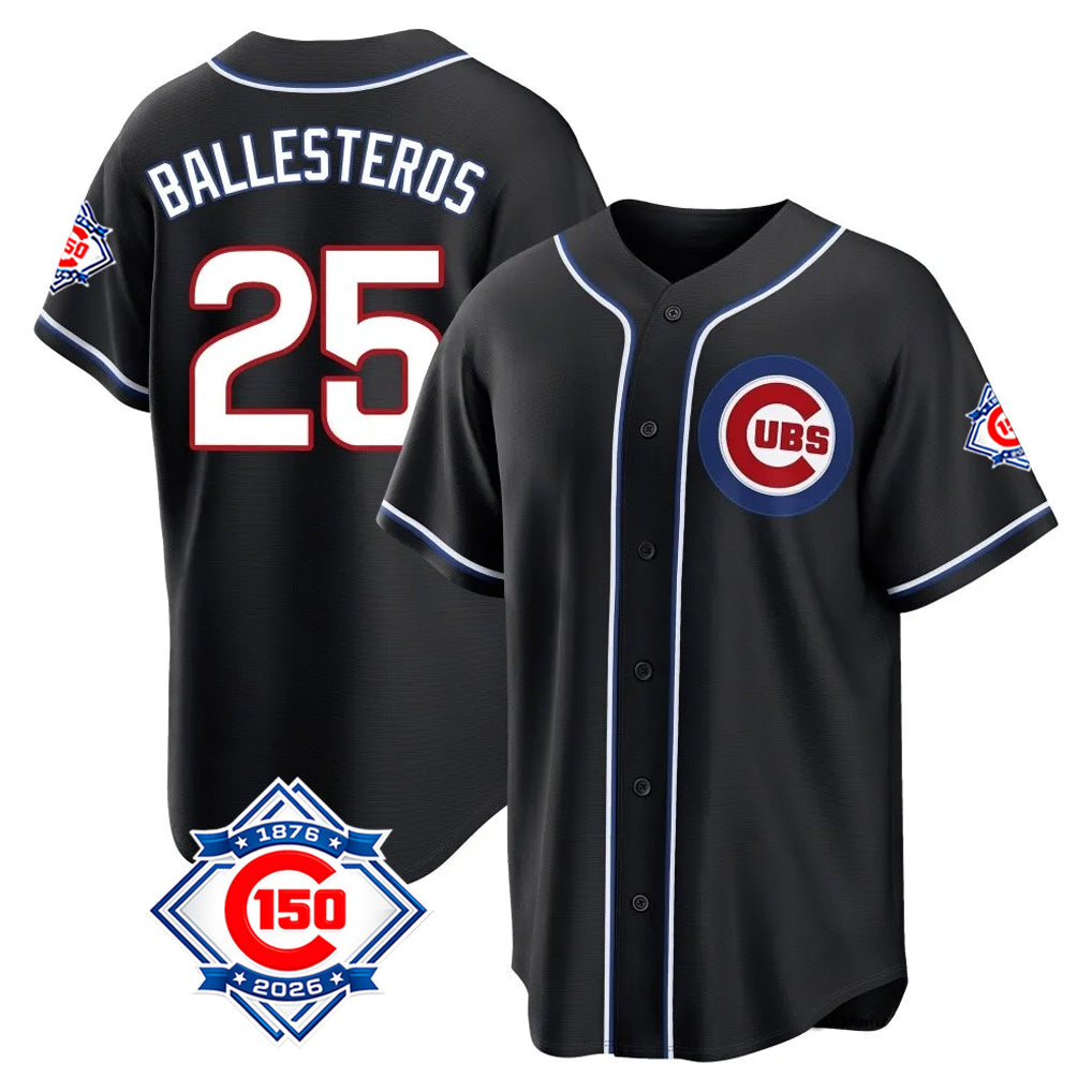 Choea C.Cubs #25 Mois¡§|s Ballesteros Player Black Fashion Out 150th Anniversary Game Stitched Jerseys