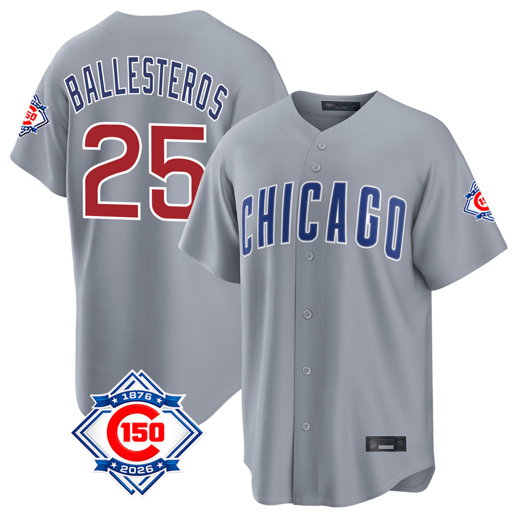 Choea C.Cubs #25 Mois¡§|s Ballesteros Player Gray 150th Anniversary Home Game Stitched Jerseys