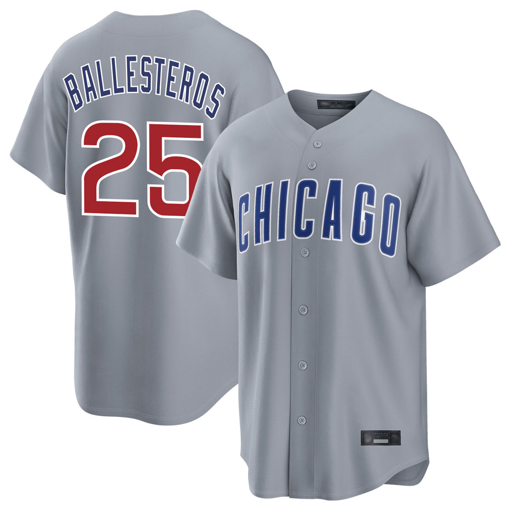 Choea C.Cubs #25 Mois¡§|s Ballesteros Player Gray Home Game Stitched Jerseys