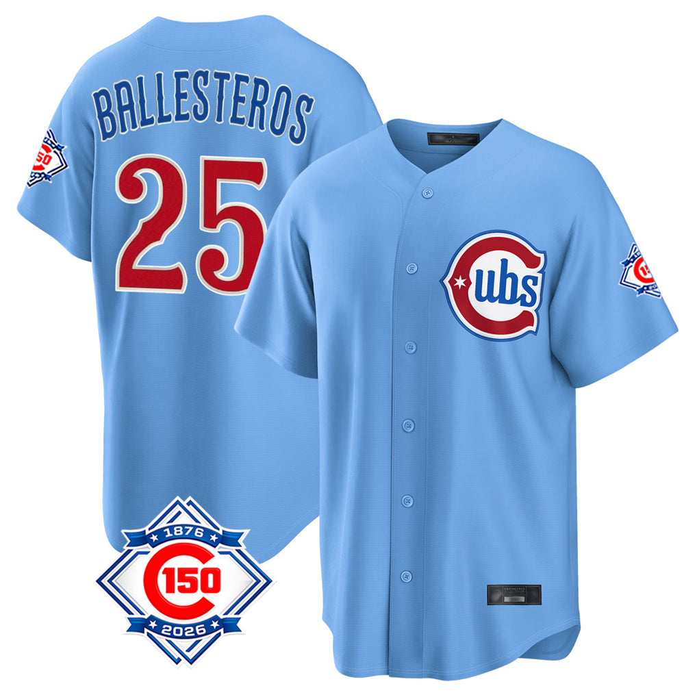 Choea C.Cubs #25 Mois¡§|s Ballesteros Player Light Blue 150th Anniversary Home Game Stitched Jerseys