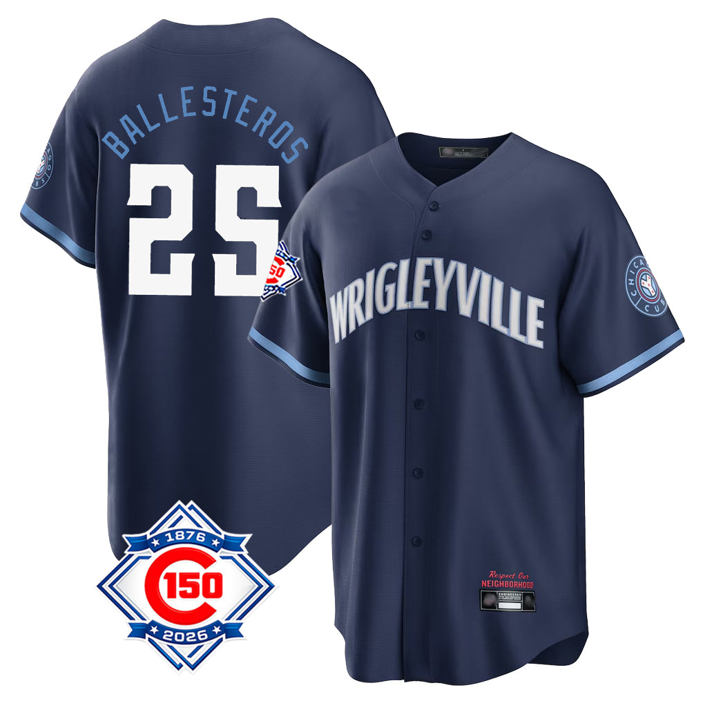 Choea C.Cubs #25 Mois¡§|s Ballesteros Player Navy 150th Anniversary City Connect Home Game Stitched Jerseys