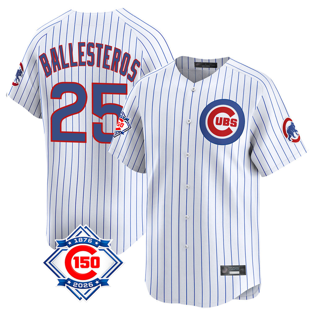 Choea C.Cubs #25 Mois¡§|s Ballesteros Player White 150th Anniversary Limited Home Game Stitched Jerseys