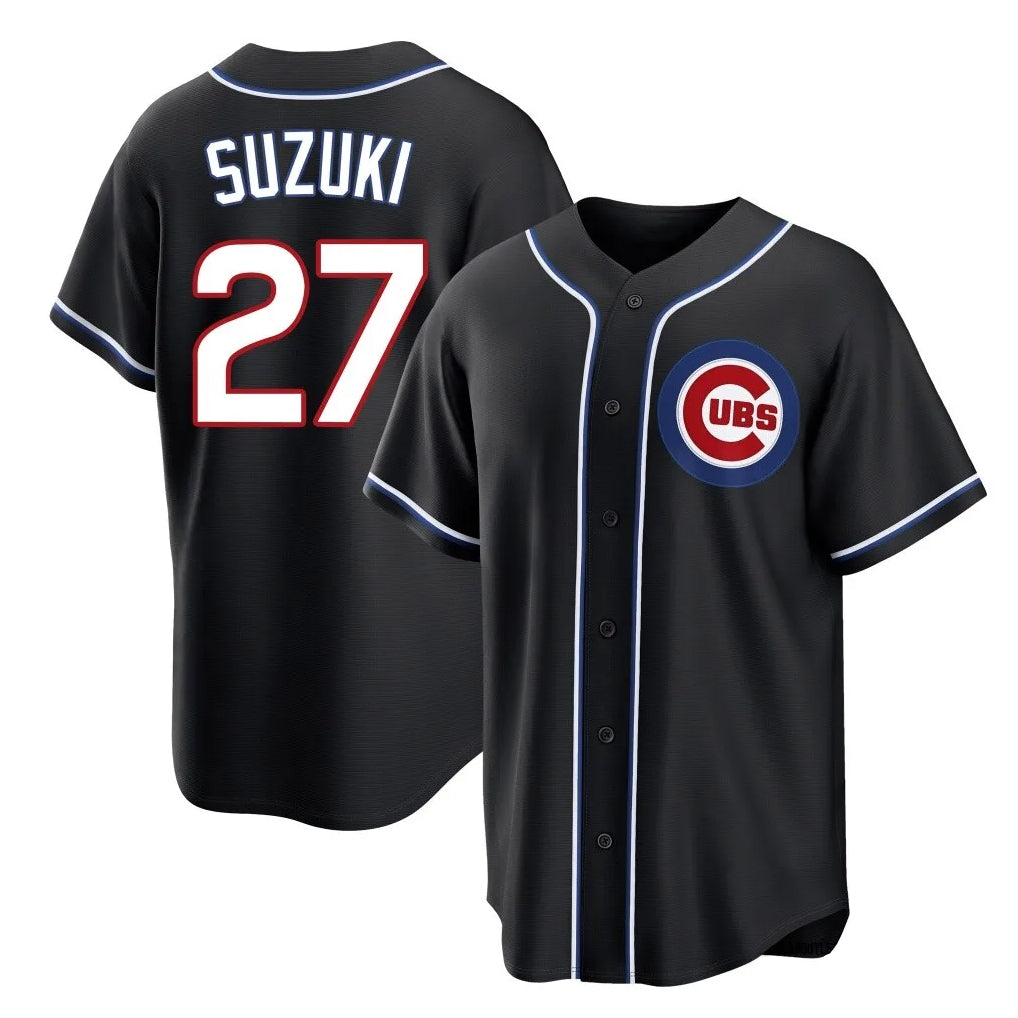 Choea C.Cubs #27 Seiya Suzuki Player Black Fashion Out Game Stitched Jerseys