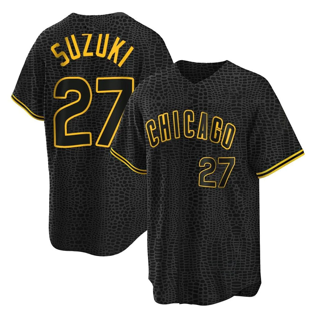 Choea C.Cubs #27 Seiya Suzuki Player Black Snake Skin City Game Stitched Jerseys