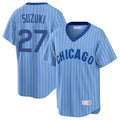 Choea C.Cubs #27 Seiya Suzuki Player Blue T-shirt Cooperstown Collection Limited Stitched Jerseys