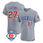 Choea C.Cubs #27 Seiya Suzuki Player Gray Road 150th Anniversary Limited Elite Home Stitched Jerseys