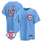 Choea C.Cubs #27 Seiya Suzuki Player Light Blue 150th Anniversary Home Game Stitched Jerseys