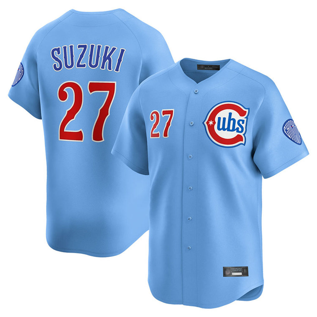 Choea C.Cubs #27 Seiya Suzuki Player Light Blue Limited Home Stitched Jerseys