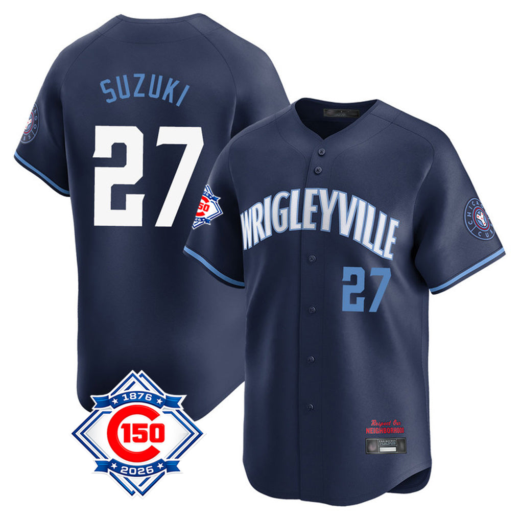 Choea C.Cubs #27 Seiya Suzuki Player Navy City Connect 150th Anniversary Limited Home Stitched Jerseys