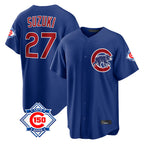 Choea C.Cubs #27 Seiya Suzuki Player Royal 150th Anniversary Home Game Stitched Jerseys