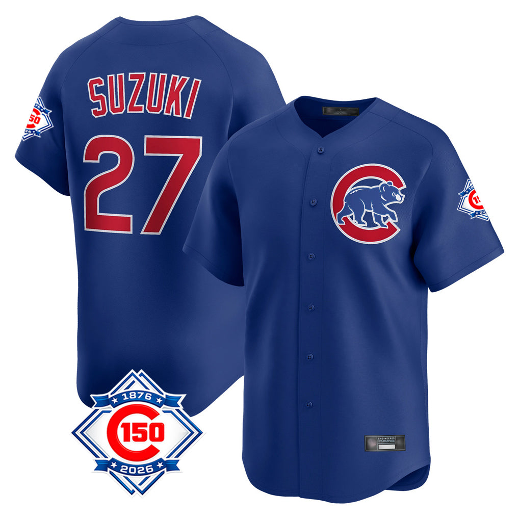 Choea C.Cubs #27 Seiya Suzuki Player Royal 150th Anniversary Limited Home Stitched Jerseys
