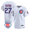 Choea C.Cubs #27 Seiya Suzuki Player White 150th Anniversary Limited Home Game Stitched Jerseys