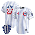 Choea C.Cubs #27 Seiya Suzuki Player White Pinstripe Vapor Premier Limited Home Stitched Jerseys
