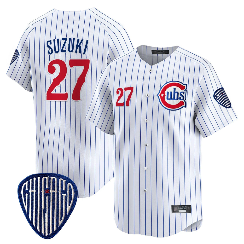 Choea C.Cubs #27 Seiya Suzuki Player White Pinstripe Vapor Premier Limited Home Stitched Jerseys