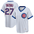 Choea C.Cubs #27 Seiya Suzuki Player White T-shirt Cooperstown Collection Limited Stitched Jerseys