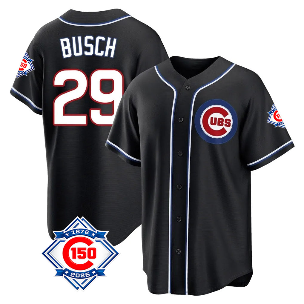 Choea C.Cubs #29 Michael Busch Player Black Fashion Out 150th Anniversary Game Stitched Jerseys