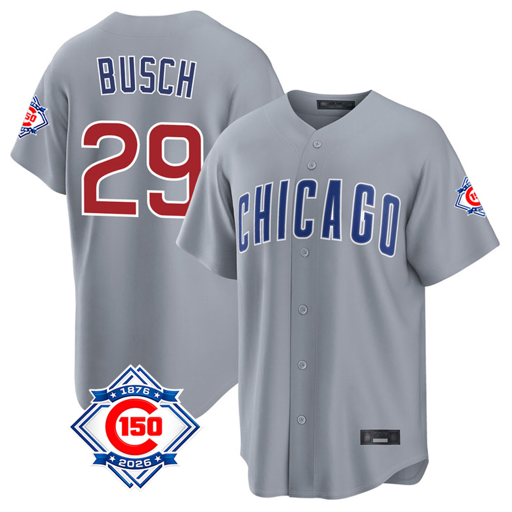 Choea C.Cubs #29 Michael Busch Player Gray 150th Anniversary Home Game Stitched Jerseys