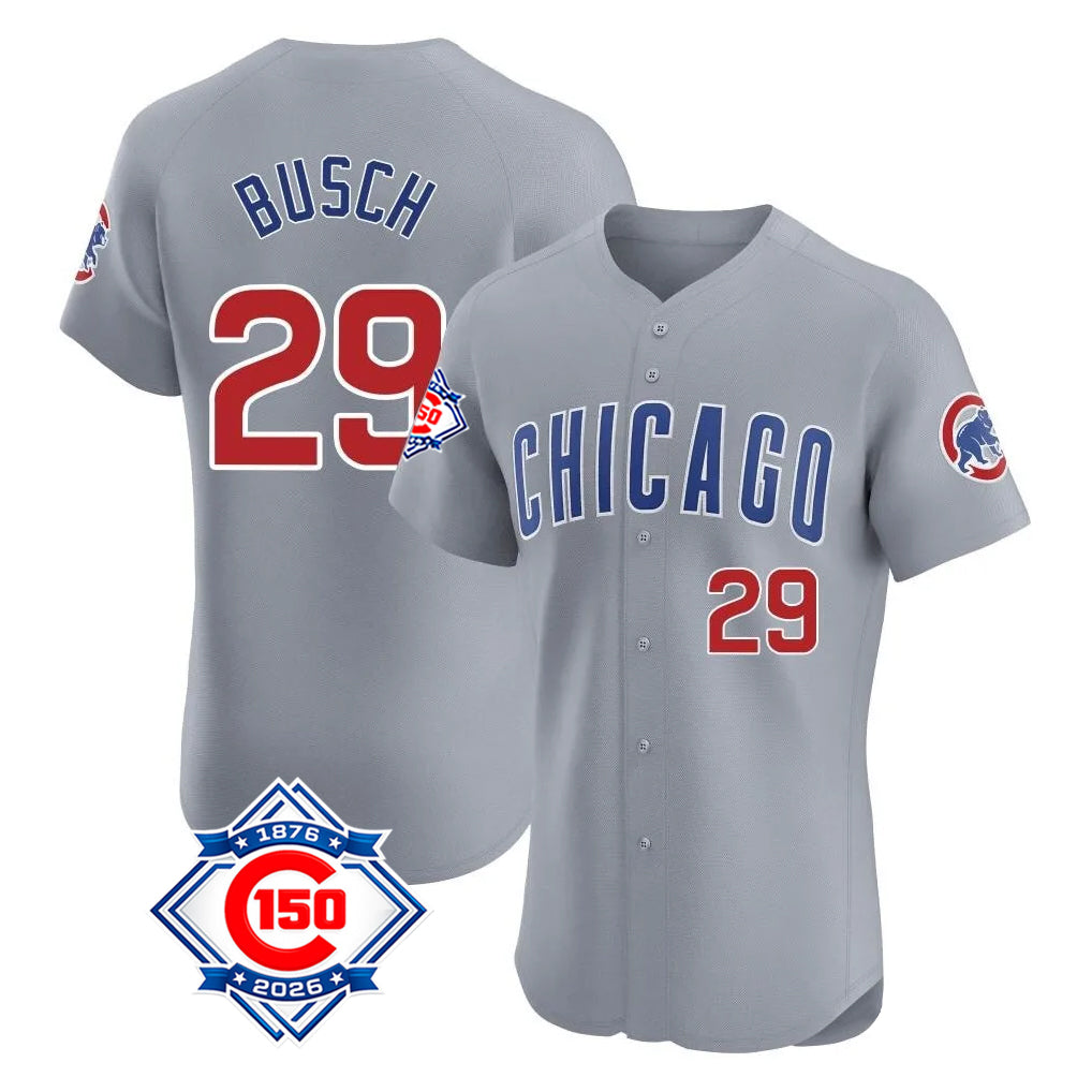 Choea C.Cubs #29 Michael Busch Player Gray Road 150th Anniversary Limited Elite Home Stitched Jerseys