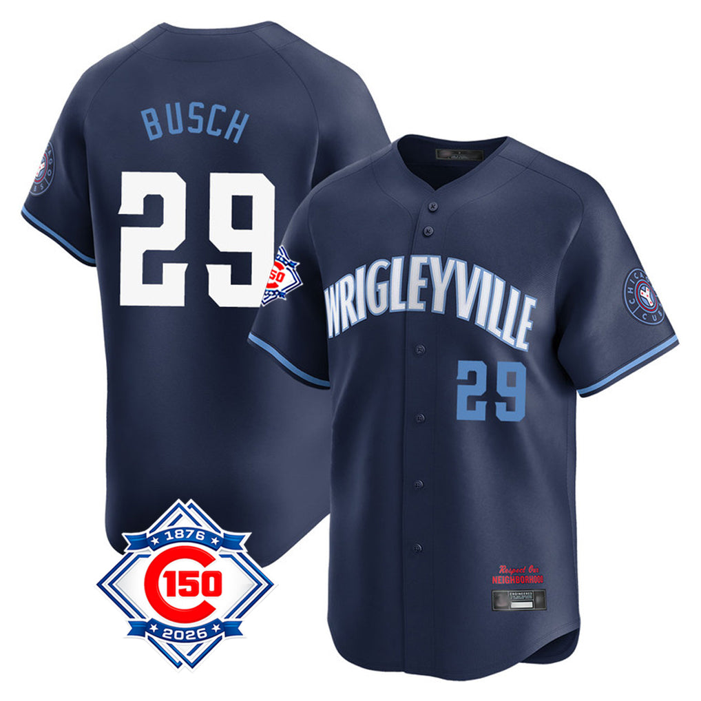 Choea C.Cubs #29 Michael Busch Player Navy City Connect 150th Anniversary Limited Home Stitched Jerseys