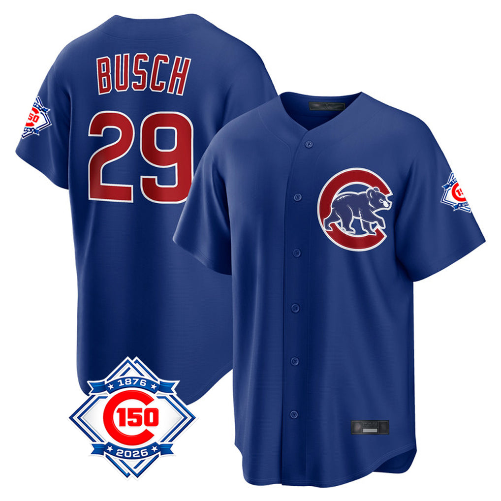 Choea C.Cubs #29 Michael Busch Player Royal 150th Anniversary Home Game Stitched Jerseys