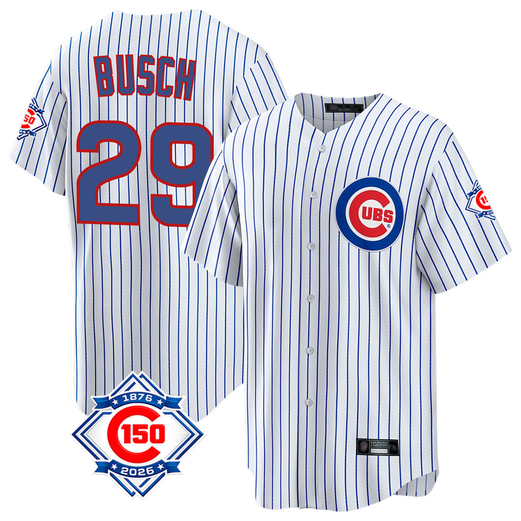 Choea C.Cubs #29 Michael Busch Player White 150th Anniversary Home Game Stitched Jerseys