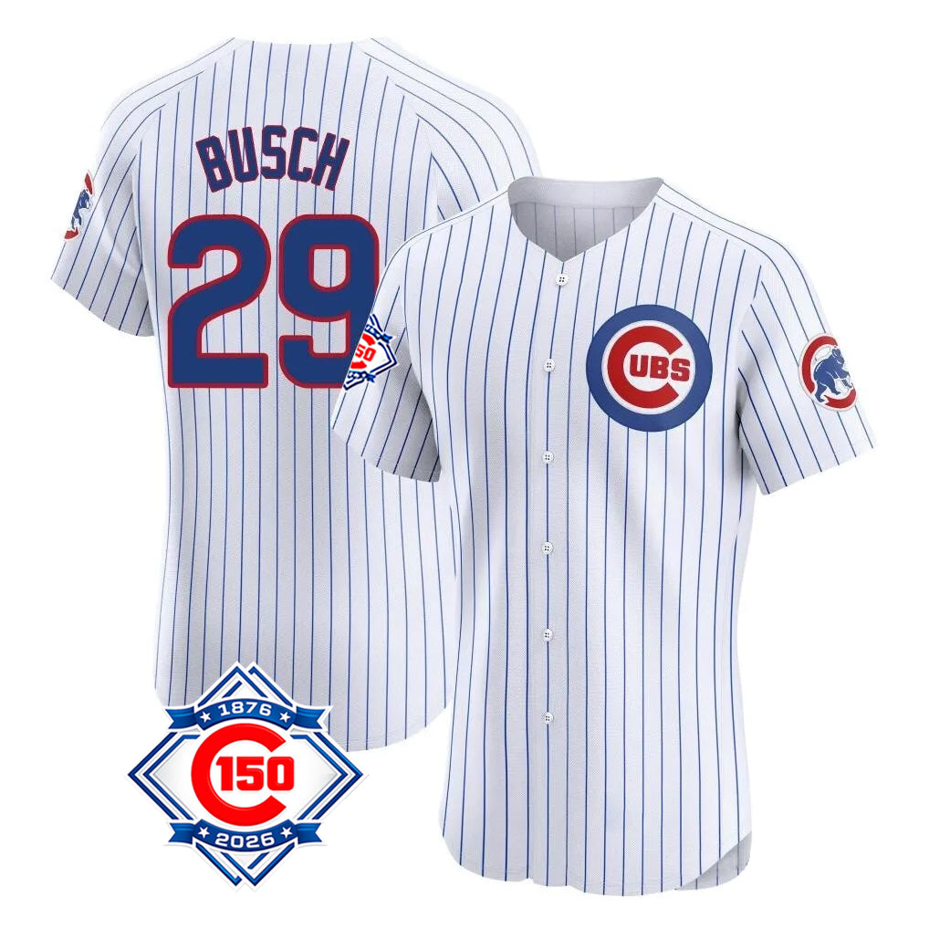Choea C.Cubs #29 Michael Busch Player White 150th Anniversary Limited Elite Home Game Stitched Jerseys