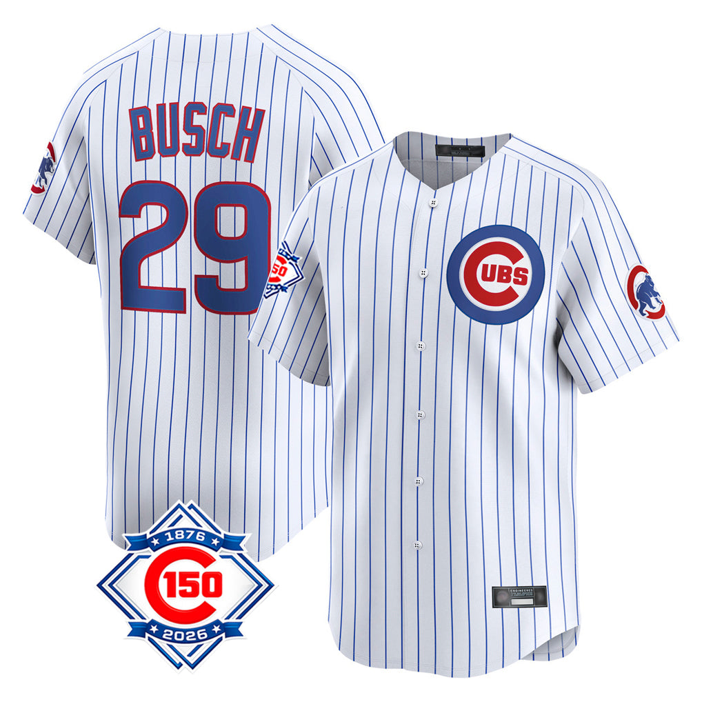 Choea C.Cubs #29 Michael Busch Player White 150th Anniversary Limited Home Game Stitched Jerseys