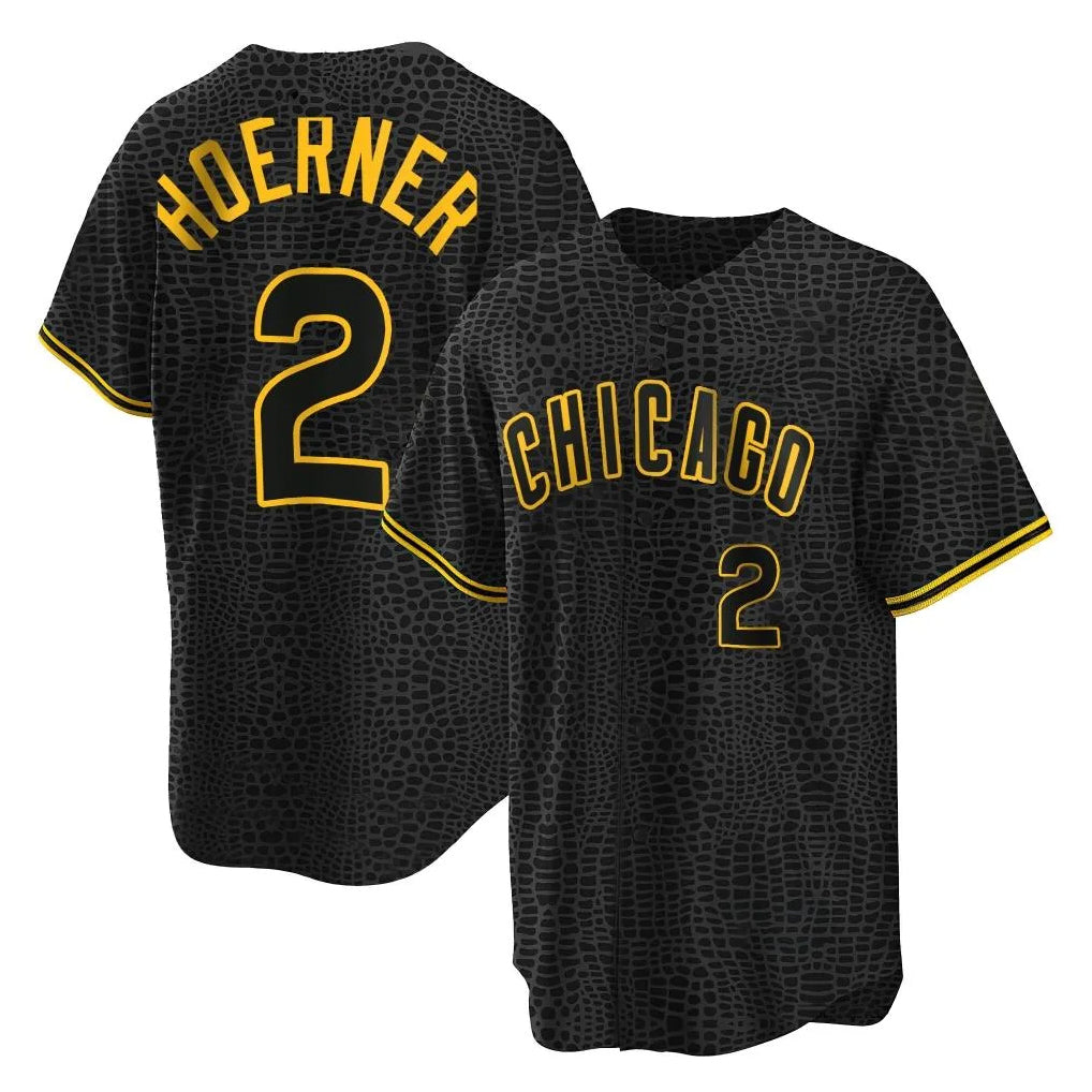 Choea C.Cubs #2 Nico Hoerner Player Black Snake Skin City Game Stitched Jerseys