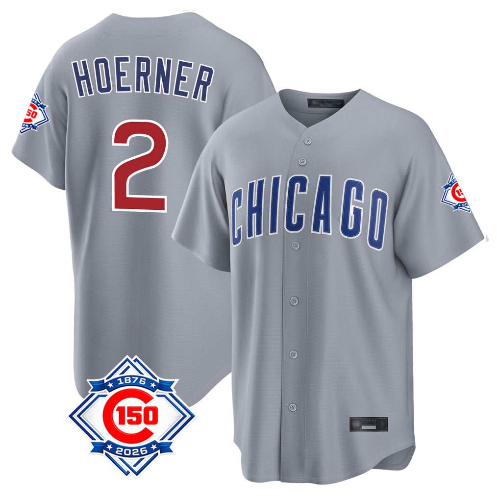Choea C.Cubs #2 Nico Hoerner Player Gray 150th Anniversary Home Game Stitched Jerseys
